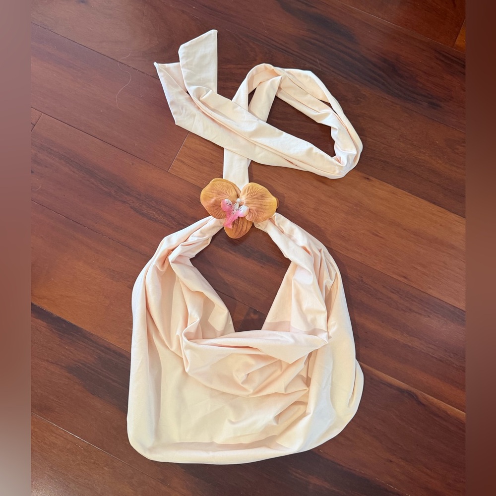 Cream Fabric Bag with Floral Accent